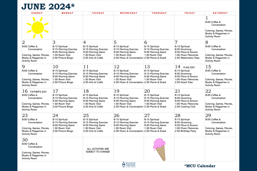 June MCU Activity Calendar